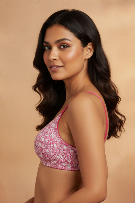 Zivame Essentials Double Layered Non Wired Full Coverage T-Shirt Bra - Dk Pink Floral — image 4